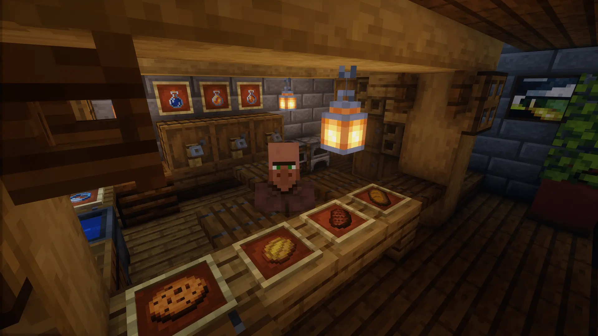 A close up of the bar. There are multiple beer taps and a selection of what’s on today’s menu. The bartender rubs some mugs clean with a towel