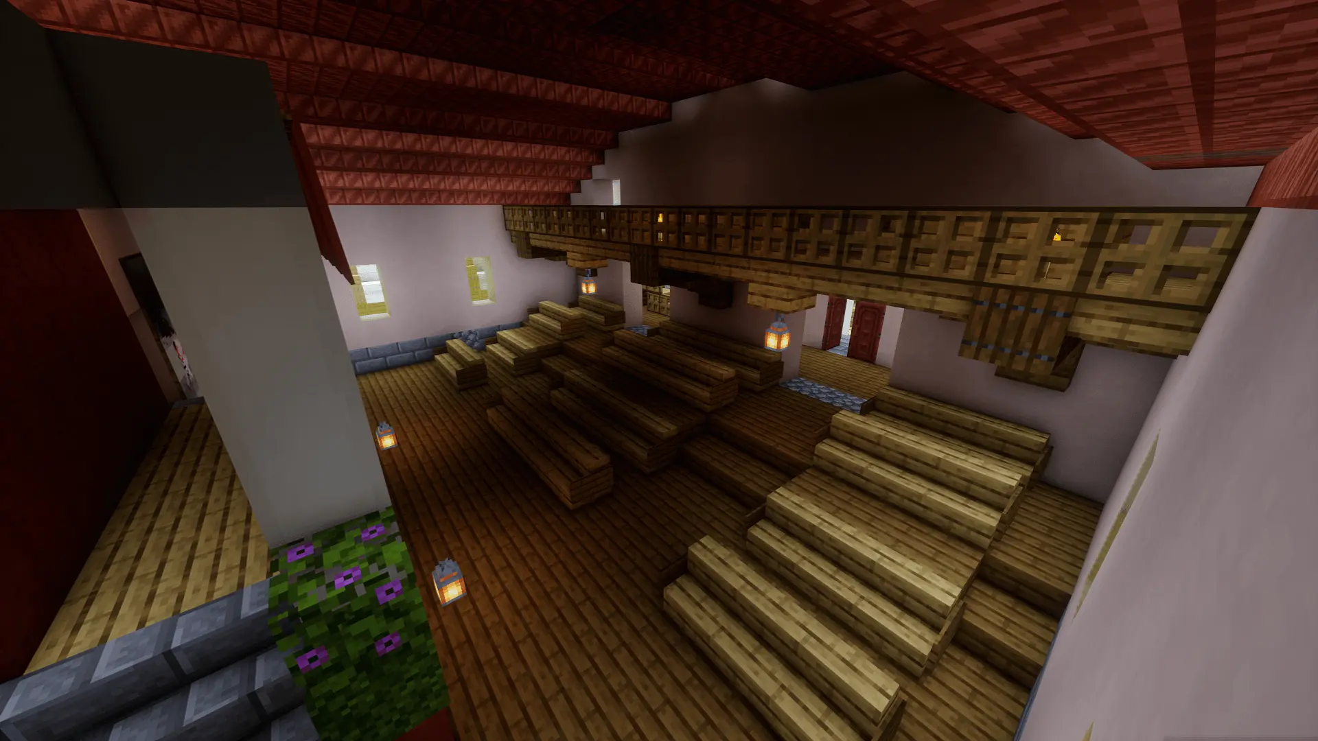 Inside the theater are rows of benches, a balcony, and of course the main stage. The theater is empty right now
