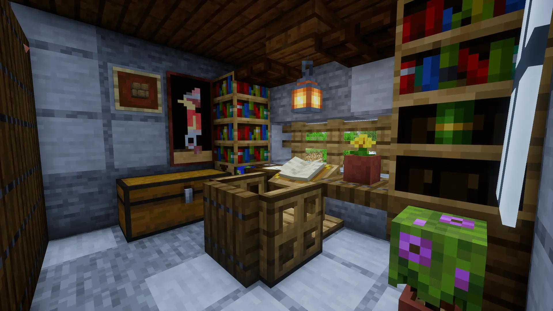 Inside the factory is a study with all the necessary paperwork to run such an enterprise