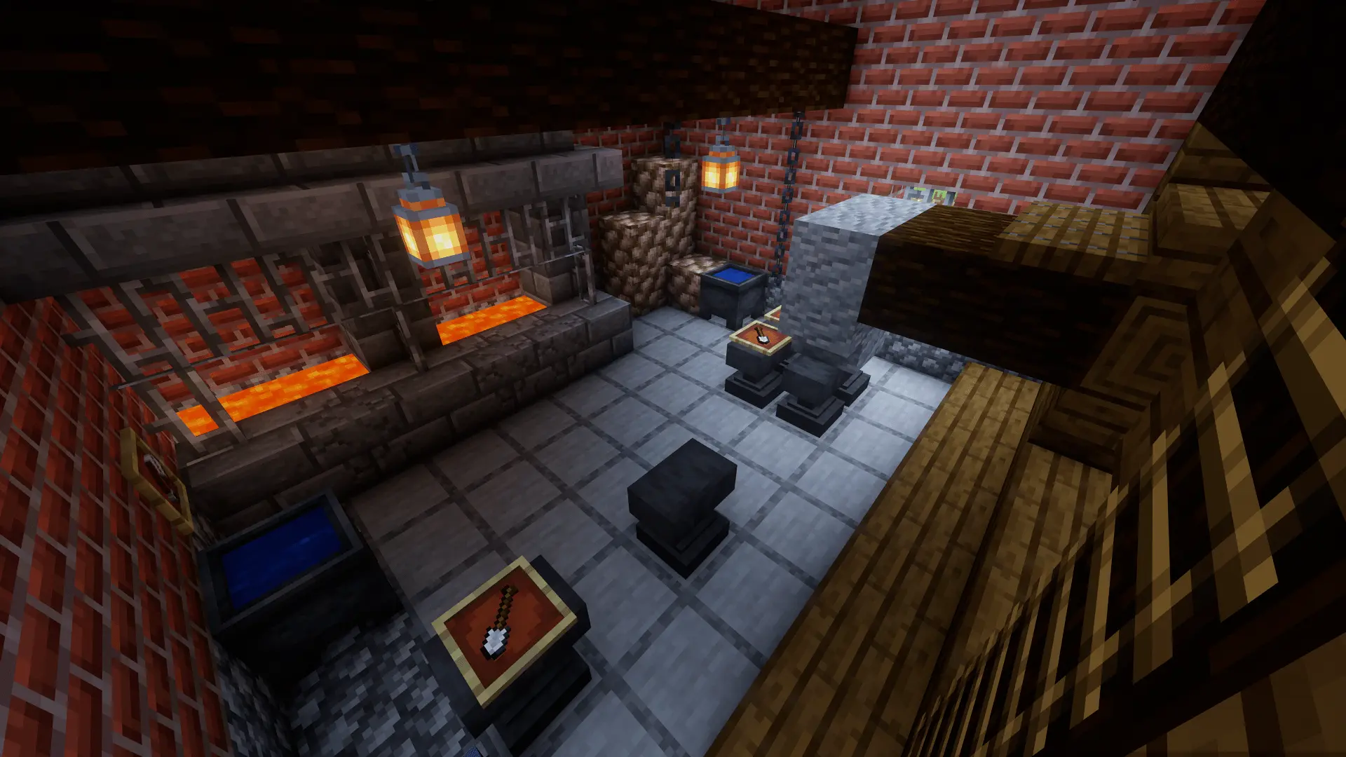 Inside the forge are anvils, dangerously hot furnaces and stockpiles of materials needed to make all sorts of metal stuff